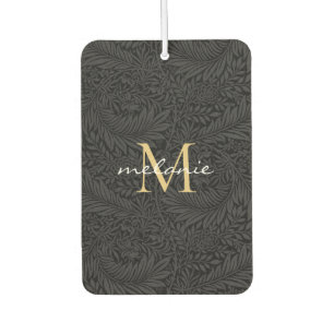Ambientador Monograma de letra script dorada floral negra eleg