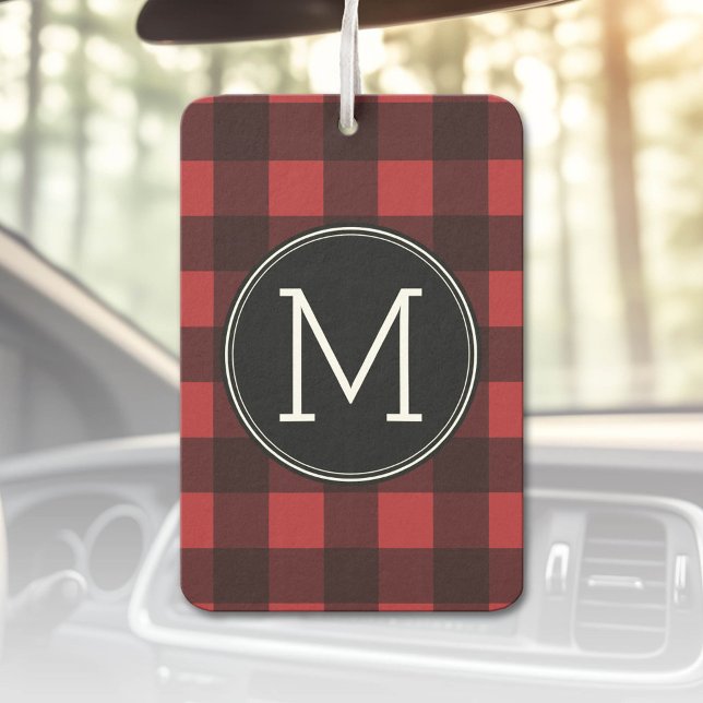 Ambientador Monograma del patrón de patrón de búfalo rojo y ne (Custom Air Freshener)