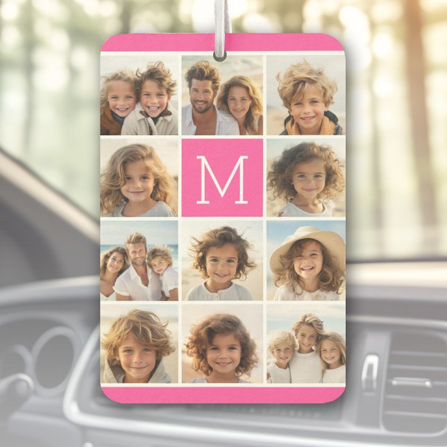 Ambientador Monograma del Personalizado de Collage de fotos ro (Personalized Car Air Freshener)