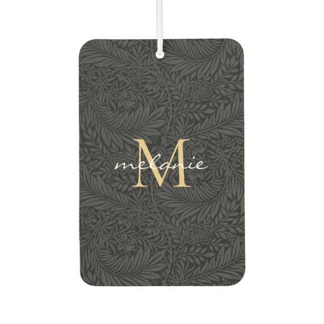 Ambientador Monograma elegante de escritura dorada floral negr (Anverso)