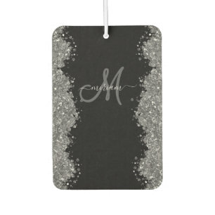 Ambientador Monograma moderno gris plata falso brillo negro