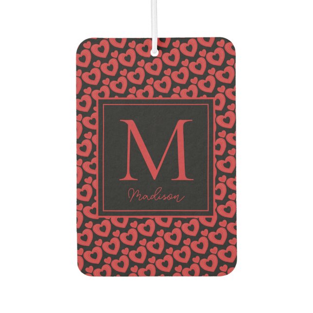 Ambientador Monograma personalizado de corazones rojos y negro (Anverso)