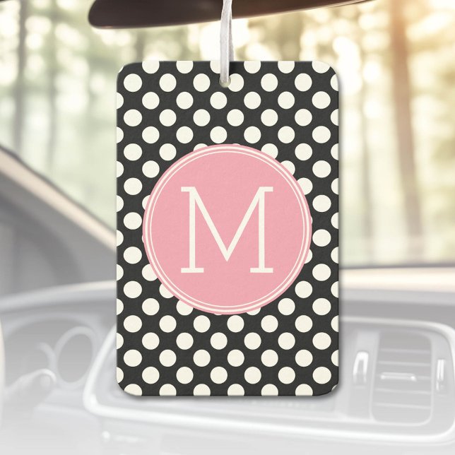 Ambientador Monograma Personalizado de puntos de polka rosa y  (Custom Air Freshener)