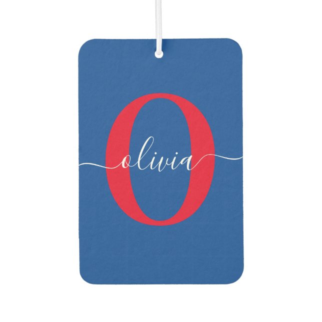 Ambientador Monograma personalizado Nombre de guión Azul Blanc (Anverso)