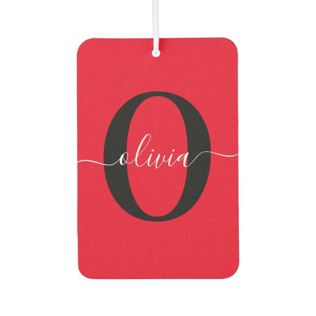 Ambientador Monograma personalizado Nombre de guión rojo blanc (Anverso)