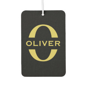 Ambientador Monograma Y Nombre Negro Y Oro Personalizados