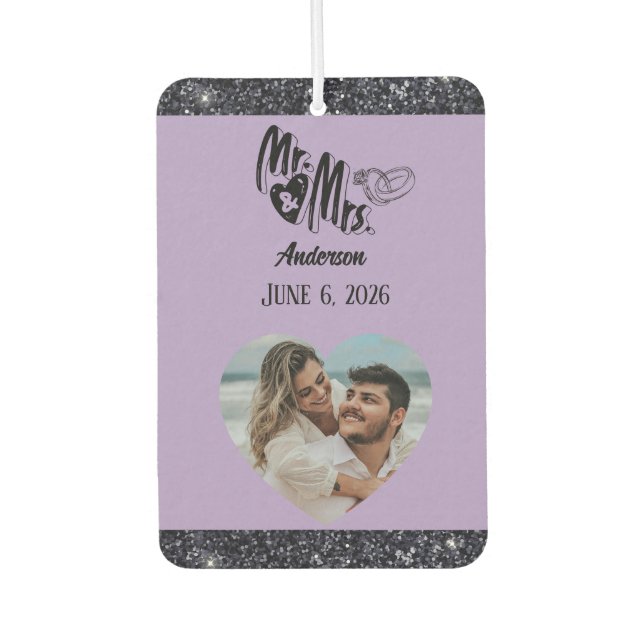 Ambientador Mr. y Mrs. Name Photo Wedding Favor lavender (Anverso)