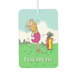 Ambientador Mujer golfista en un giro. Personalice.