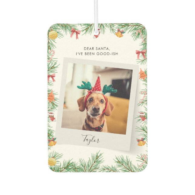 Ambientador Naughty or Nice Funny Pet Dog Custom Christmas (Anverso)