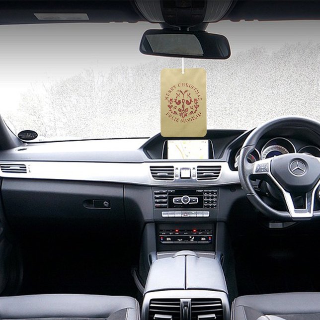 Ambientador Navidades bilingües Aves de Borgoña de Oro Español (Bungurdy Birds Christmas Bilingual Spanish Air freshener, custom text. Multilingual Project)