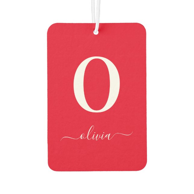 Ambientador Nombre De Guión Monograma Personalizado Rojo Y Bla (Reverso)