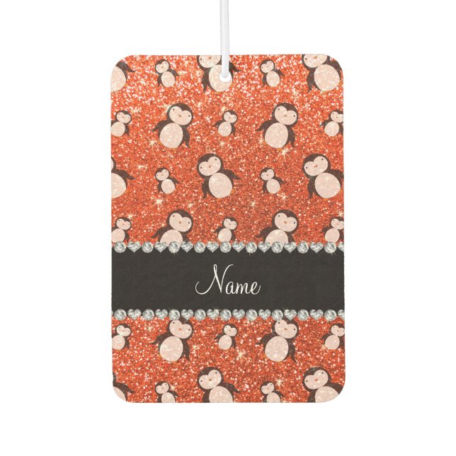 Ambientador Nombre personalizado neón naranja purpurina pingüi (Anverso)