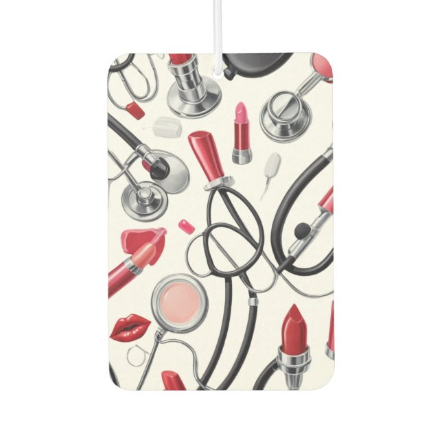 Ambientador Nurse Glam – Stethoscope & Lipstick Pattern (Anverso)