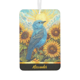 Ambientador Pájaro azul en girasoles al amanecer