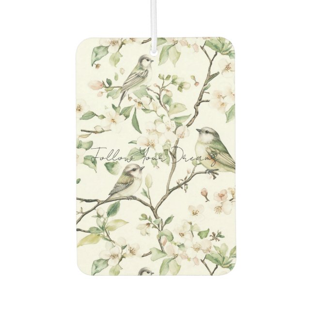 Ambientador Pájaros Verdes Flores Blancas Árbol (Anverso)