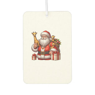 Ambientador Papá Noel norteamericano sostiene jirafa en Navida