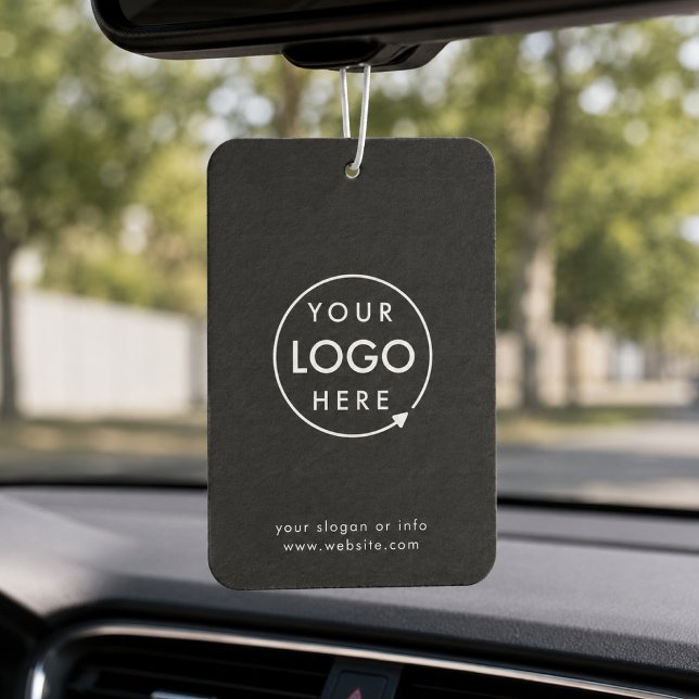 Ambientador para Coche | Promoción Empresarial con (Sleek black company branded air fresheners for small business fleet, gifting & promotional swag.)