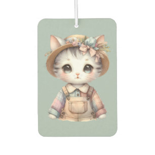 Ambientador Pastel Cottagecore Cat en overalls y Gorra de paja