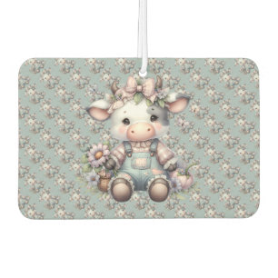 Ambientador Pastel dulce de vaca bebé en overoles con flores