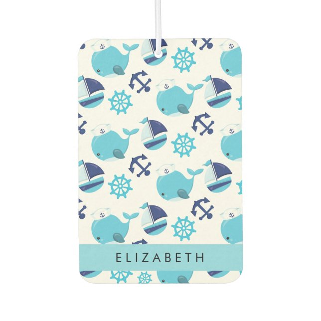 Ambientador Patrón de ballenas, ballenas azules, tu nombre (Anverso)