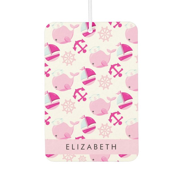 Ambientador Patrón de ballenas, ballenas rosadas, tu nombre (Anverso)