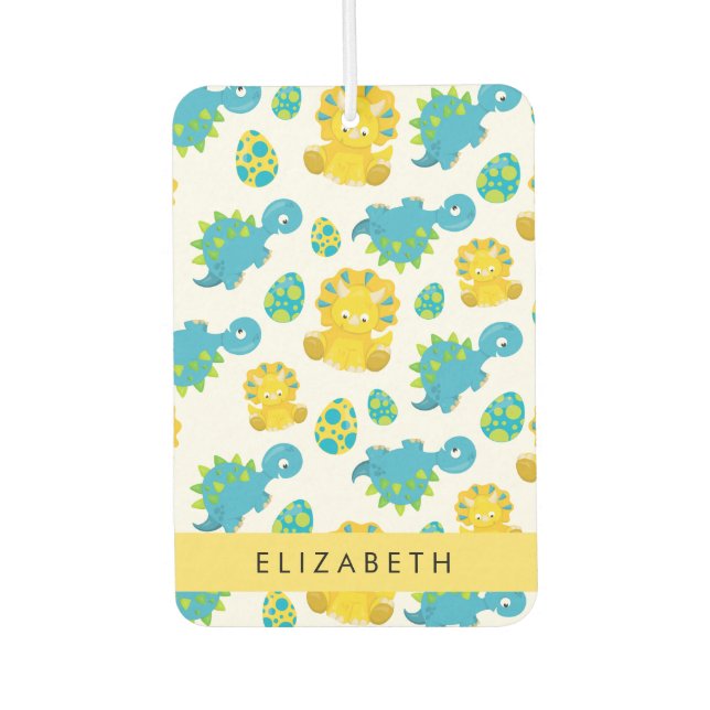 Ambientador Patrón De Dinosaurios, Dinosaurios Cutos, Tu Nombr (Anverso)