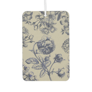 Ambientador Patrón Floral Botánico Toile Azul Vintage Antiguo