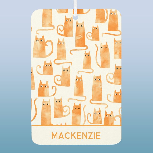Ambientador Patrón Ginger Ginger de Naranja divertido personal (Ginger orange cat pattern personalized name vehicle car air freshener)