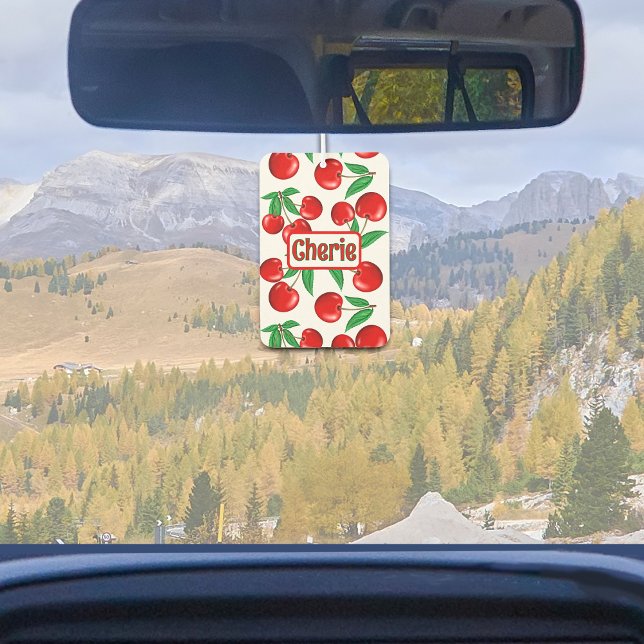 Ambientador Patrón gráfico de cerezas rojas personalizado (Red Cherries Pattern Personalized Car or Home Air Freshener)