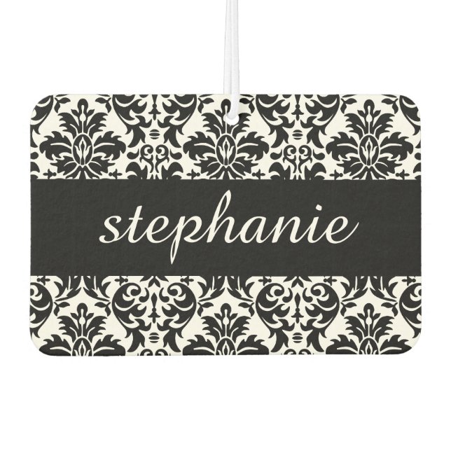 Ambientador Patrones elegantes de damasco con negro y blanco (Anverso)