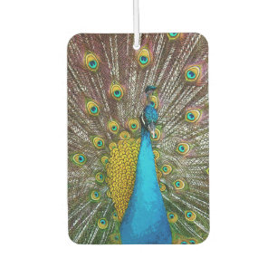 Ambientador Pavo Real con oro y plumaje azul