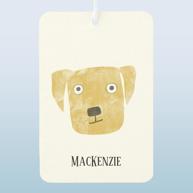Ambientador Perro recuperador de labrador amarillo divertido p (Golden yellow labrador retriever dog personalized custom name car or vehicle air freshener)
