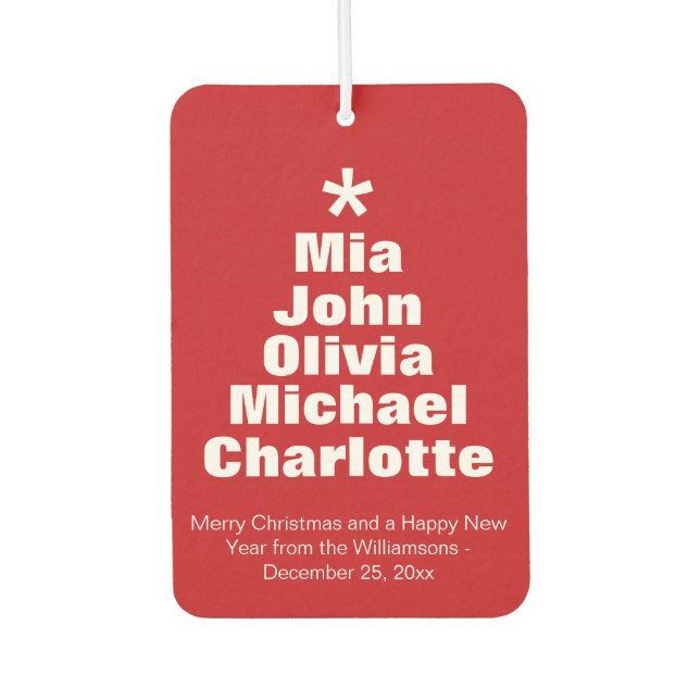 Ambientador Personalizado blanco rojo árbol de Navidad nombres (Anverso)