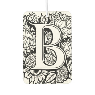 Ambientador Personalizado Monograma Tatuaje floral blanco y ne