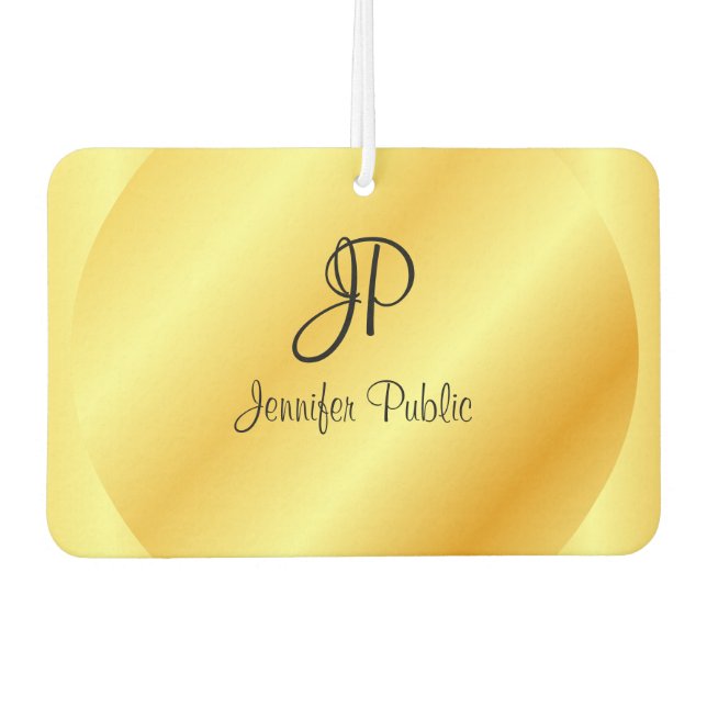 Ambientador Personalizado Script Monograma Faux Gold Template (Anverso)