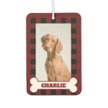 Pet Dog Photo & Name on Red & Black Buffalo Plaid