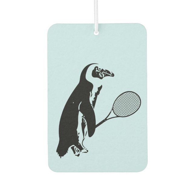 Ambientador Pingüino con Racquet de Tenis y fondo azul (Anverso)