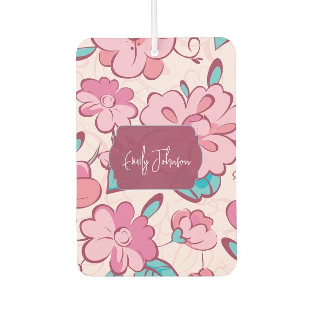 Ambientador Pink Floral Pattern Custom Name (Anverso)