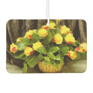 Ambientador Pintura de cesta de rosas amarillas