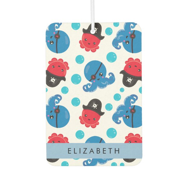 Ambientador Pulpo pirata, patrón de pulpo, mar, tu nombre (Anverso)