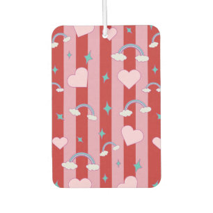 Ambientador Rayas rosadas y rojas con arcoíris y corazones