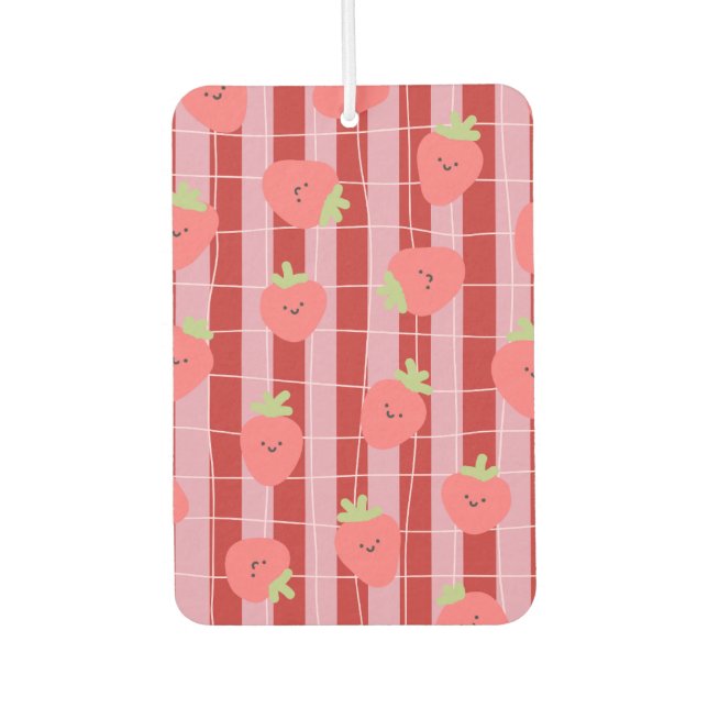 Ambientador Rayas rosadas y rojas, con fresas (Anverso)