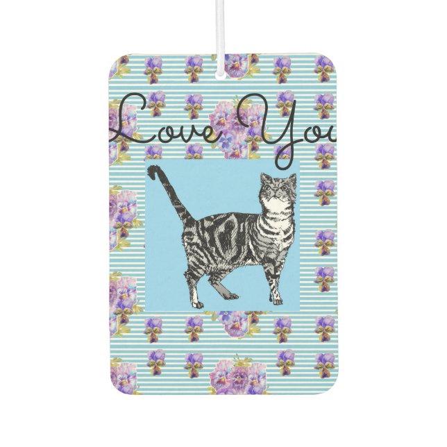 Ambientador Shabby Chic Blue Stripe Tabby Cat Love Heart (Anverso)
