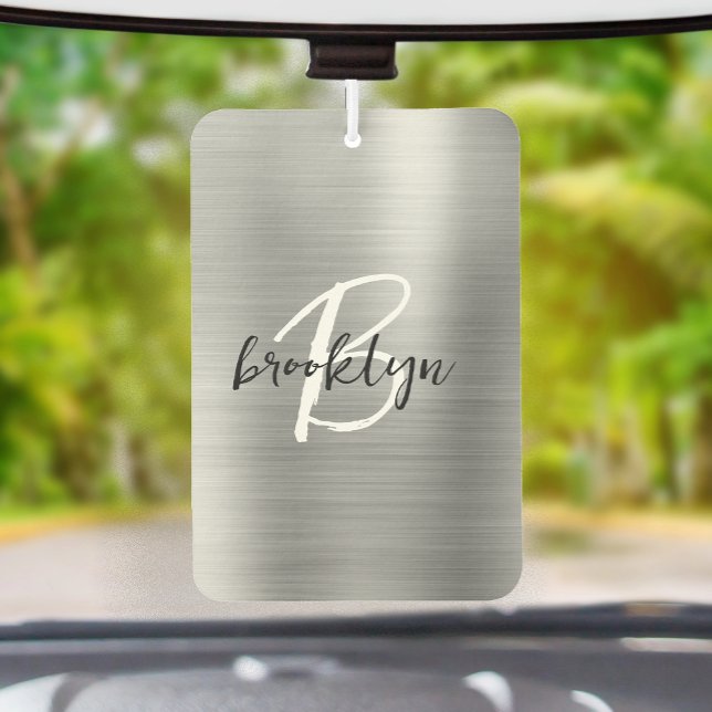 Ambientador Silver Brushed Metal Black White Script Monogram  (Subido por el creador)