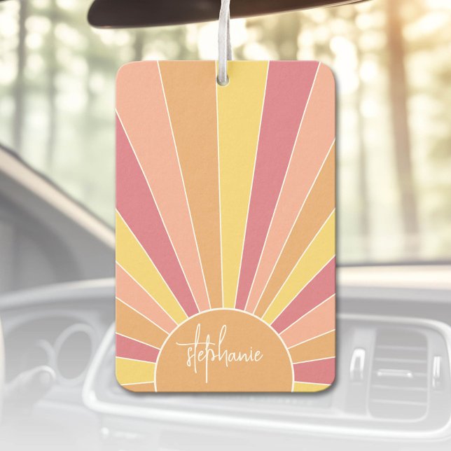 Ambientador Sunrise de rayas retro - nombre de guión de arcoir (Custom Air Freshener)