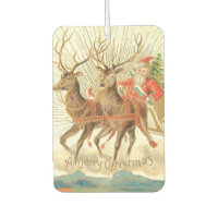 Tarjeta postal de Navidad vintage, Santa con renos