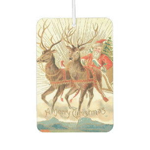 Ambientador Tarjeta postal de Navidad vintage, Santa con renos