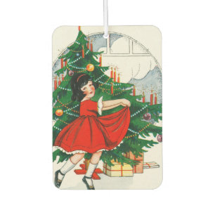 Ambientador Tarjeta postal retro de Navidad, niño y árbol de N