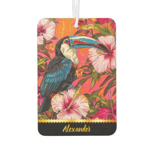 Ambientador Toucan entre las flores de hibisco tropicales