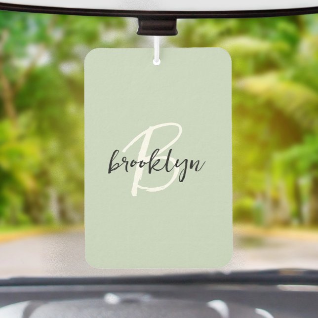 Ambientador Trendy Sage Green Black White Script Monogram  (Subido por el creador)